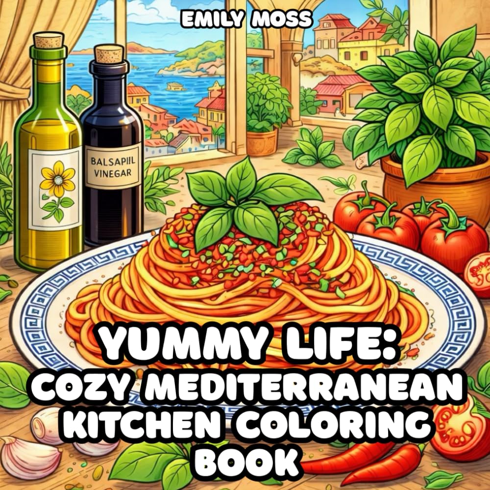 Yummy Life: Cozy Mediterranean Kitchen Coloring Book: A Relaxing and Meditative Coloring Book Featuring Mediterranean Food, Italian Dishes, Greek & ... Seafood and Cozy Kitchen Scenes for Adults