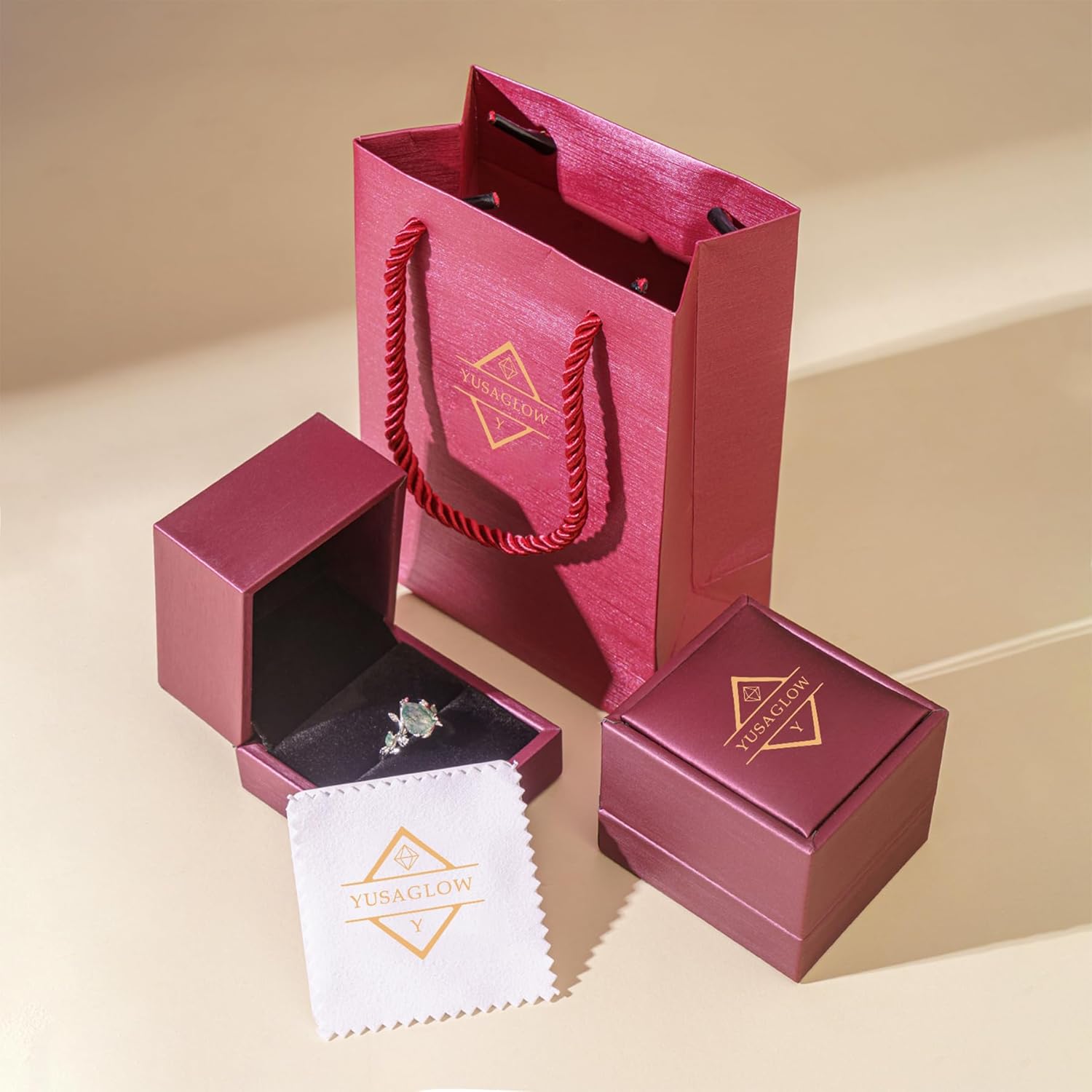 High-grade Nature Moss Agate Engagement Ring Sets for Women Art Deco Cluster Moss Agate Bridal Ring S925 Silver 10K 14K 18K Gold Vintage Inspired Promise Wedding Band - Image 6