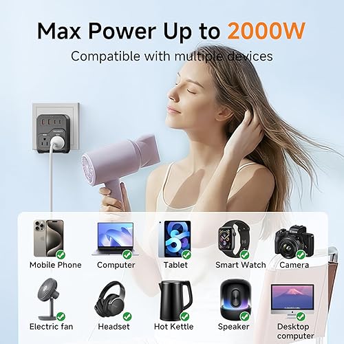 Miniatura 6 de Convertidor de voltaje de 2000 W de EE. UU. a Europa, convertidor de 220 V a 110 V para secador de pelo, adaptador de enchufe de viaje europeo 7 en