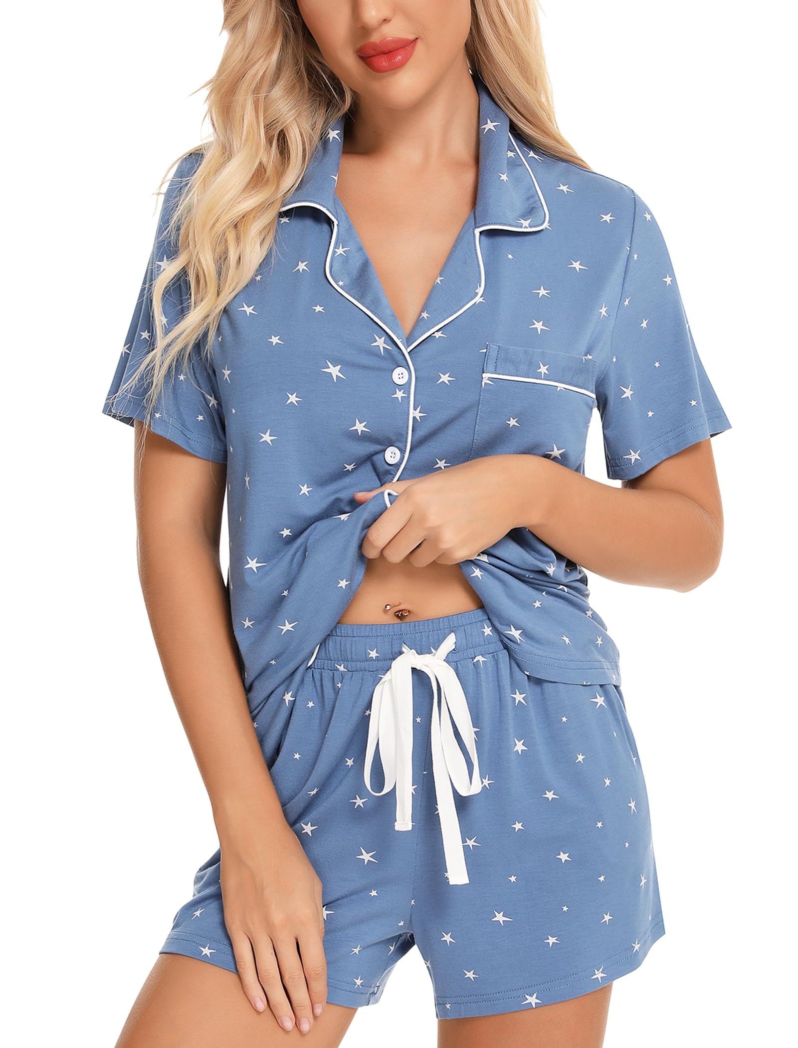 Leikar Womens Button Down Pajama Sets Bride Pajamas Sets Sleepwear Shorts Lounge Set
