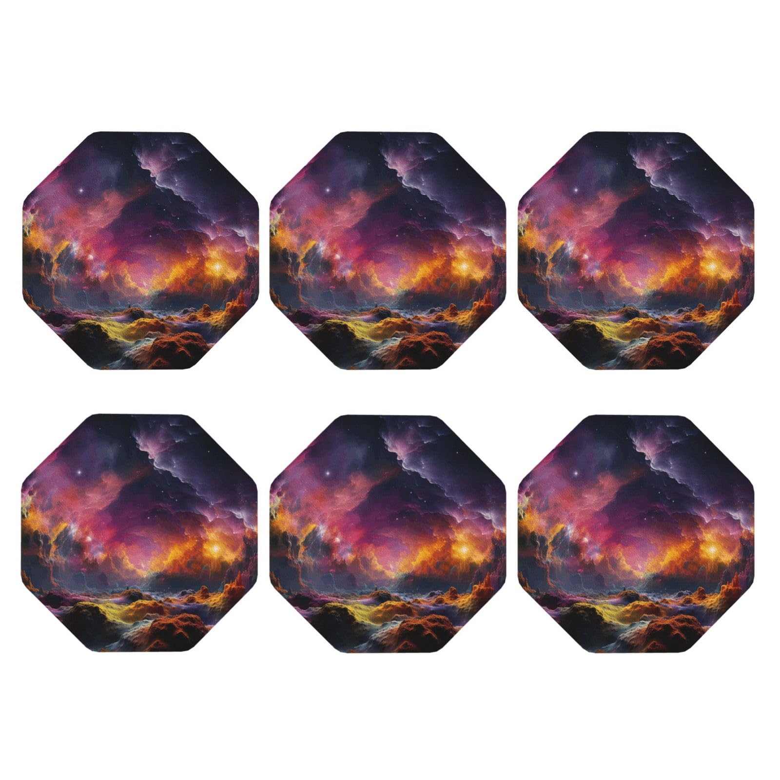 6pcs Leather Coasters for Drinks, Colorful Outer Space Drink Coasters for Tabletop Protection, 4" Cup Coasters for Coffee Table Decor, Non-Slip Drinking Cup Mat for Hot Or Cold Drink