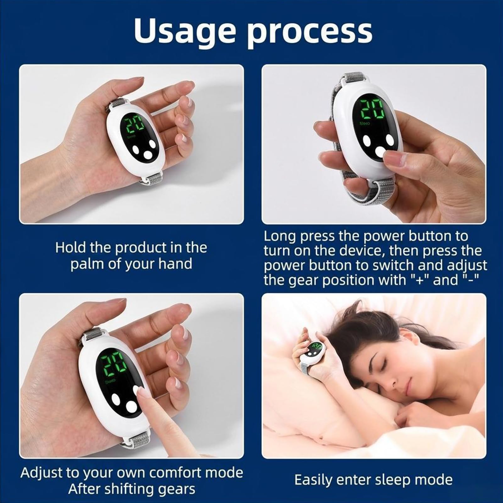 EMS Dispositif d'aide au sommeil avec sangle réglable 2 modes 20 vitesses Affichage LED Type C Charge rapide Aide naturelle au sommeil pour une meilleure qualité de sommeil