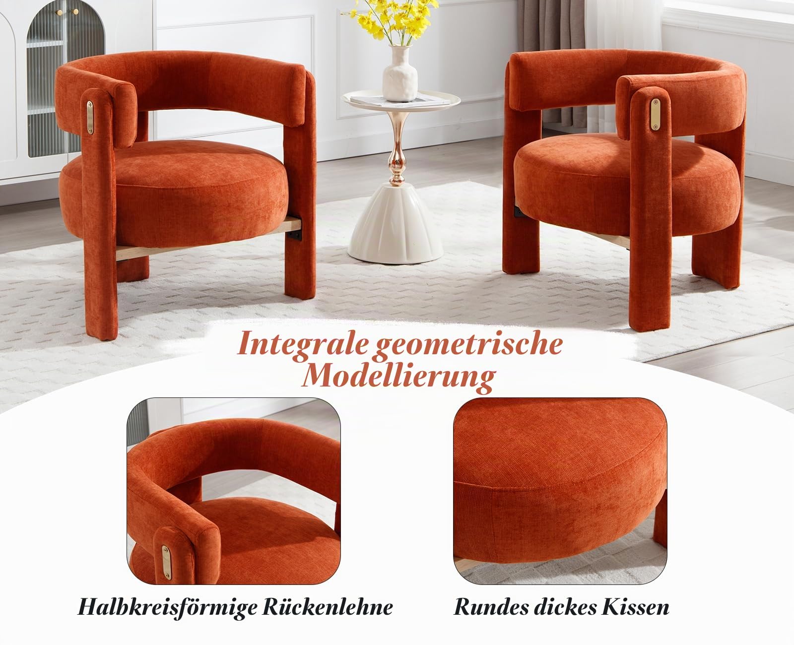 chairus Sessel Wohnzimmer Modern Gepolsterter Ohrensessel Orange