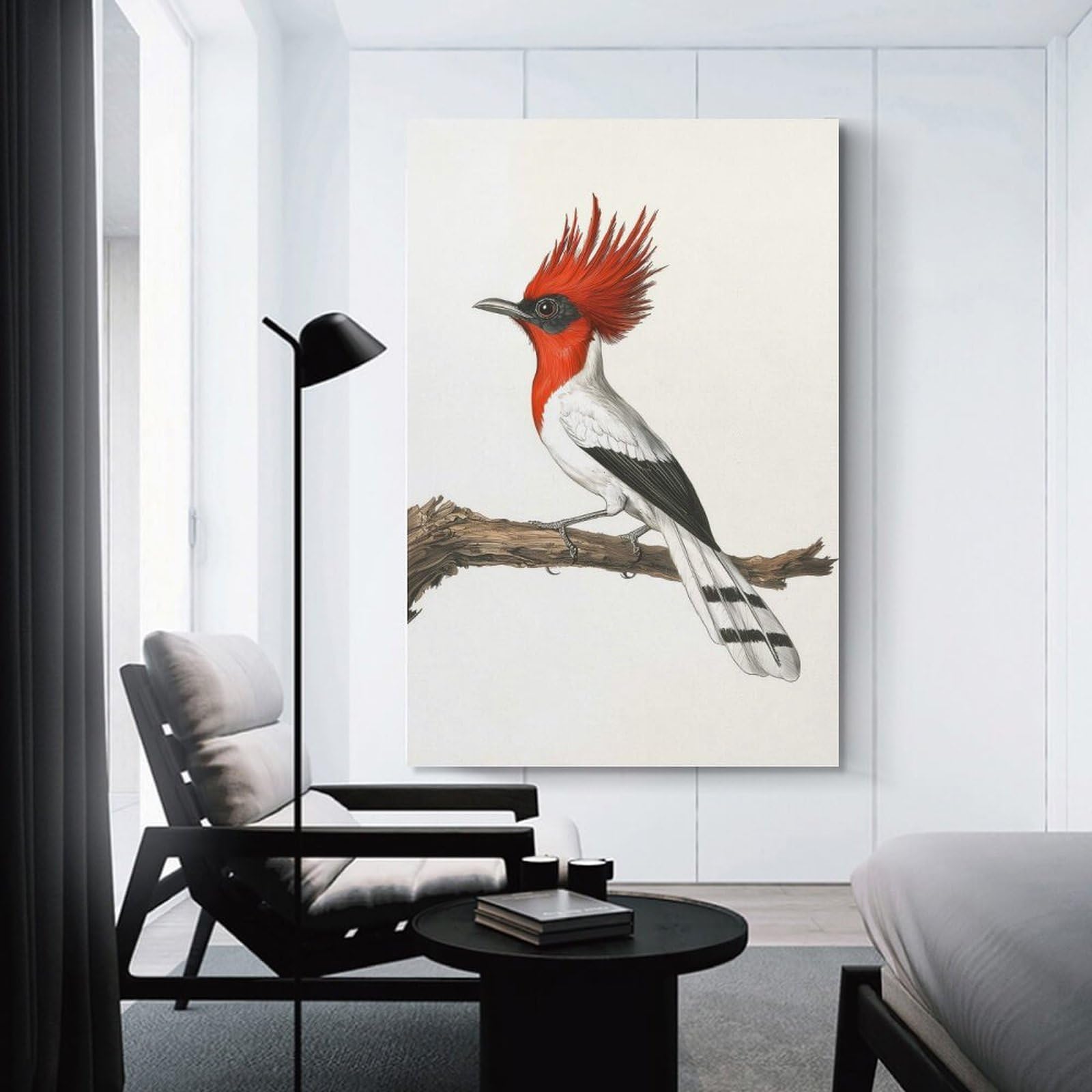 Junmoney Unframe-Style-12 Red-Crested Bird Illustration Wall Picture Print, 20X30inch(50X75cm), For New Homes, Bedrooms Or Workspaces, Thoughtful Wall Decor For Art Lovers