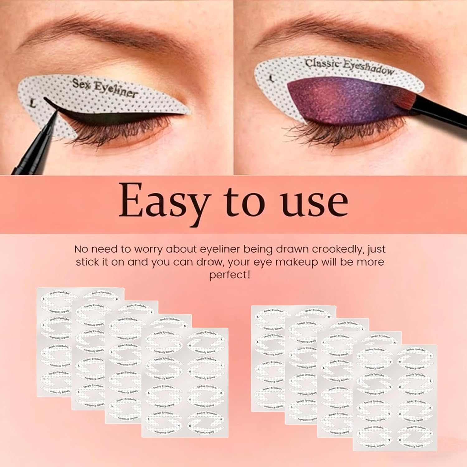D & J SHOP 32 Styles Eye Makeup Stencil Set, 4 Sheets Quick Eyeliner & Eyeshadow Stickers for Women | Reusable Eye Shadow Guide Templates for Perfect Makeup Application 1