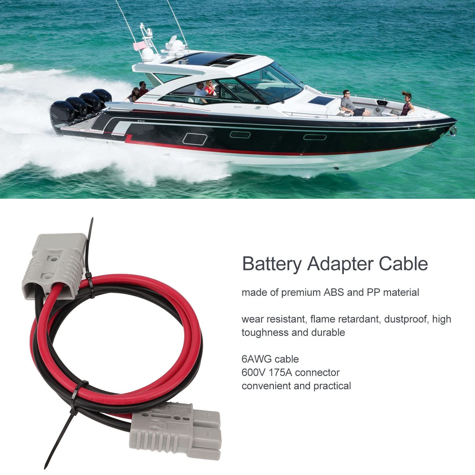 Cavo adattatore per batteria 6 AWG, connettore di alimentazione per batteria 600 V 175 A con prolunga robusta da 120 cm, per applicazioni automobilistiche, nel settore delle nuove