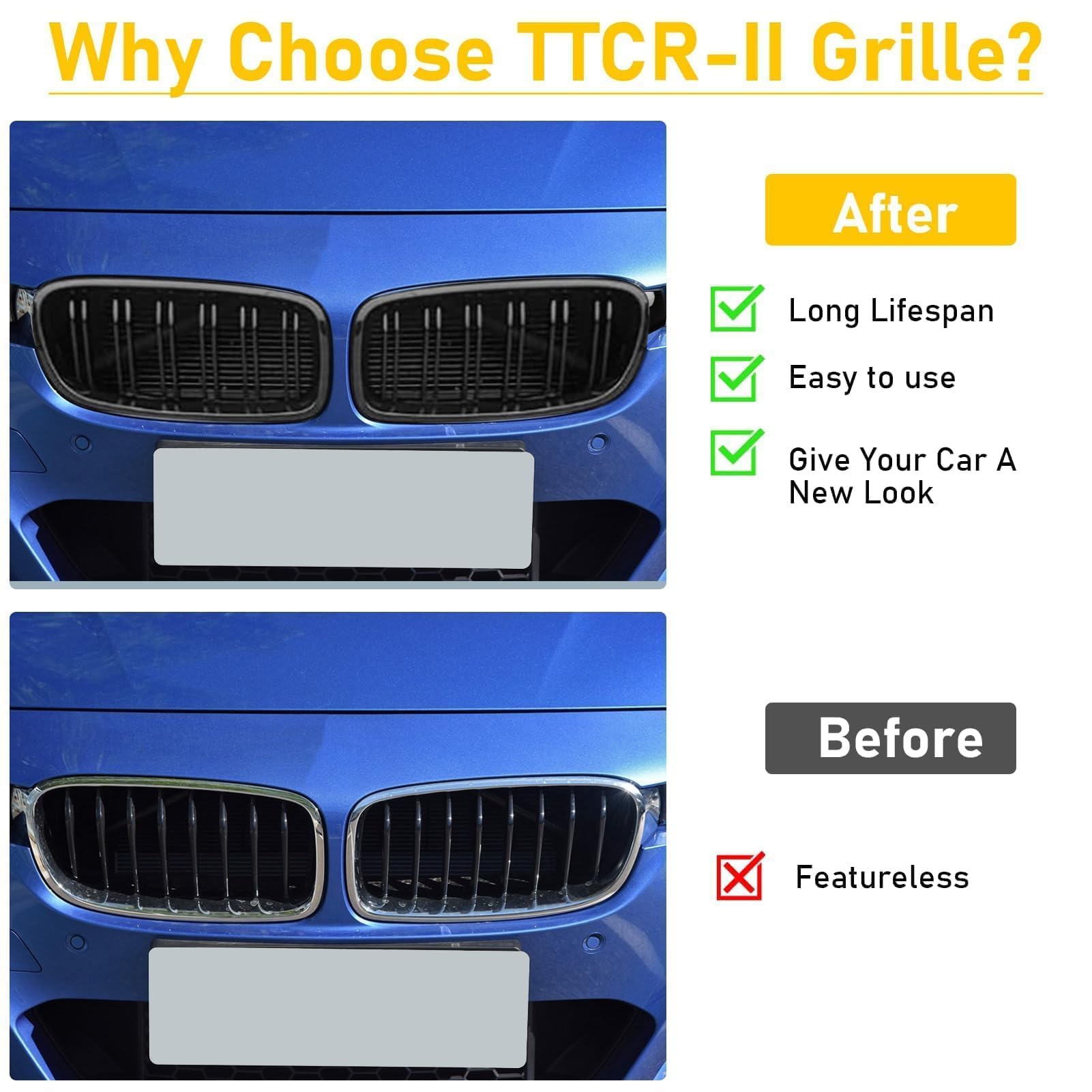 TTCR-II Glossy grill chłodnicy nerkowej, czarny, przedni grill, podwójny slats, kompatybilny z BMW serii 3 F30 F31 F35 2012-2018 2 2 szt. błyszczący podwójny mostek, akcesoria samochodowe, wymienne