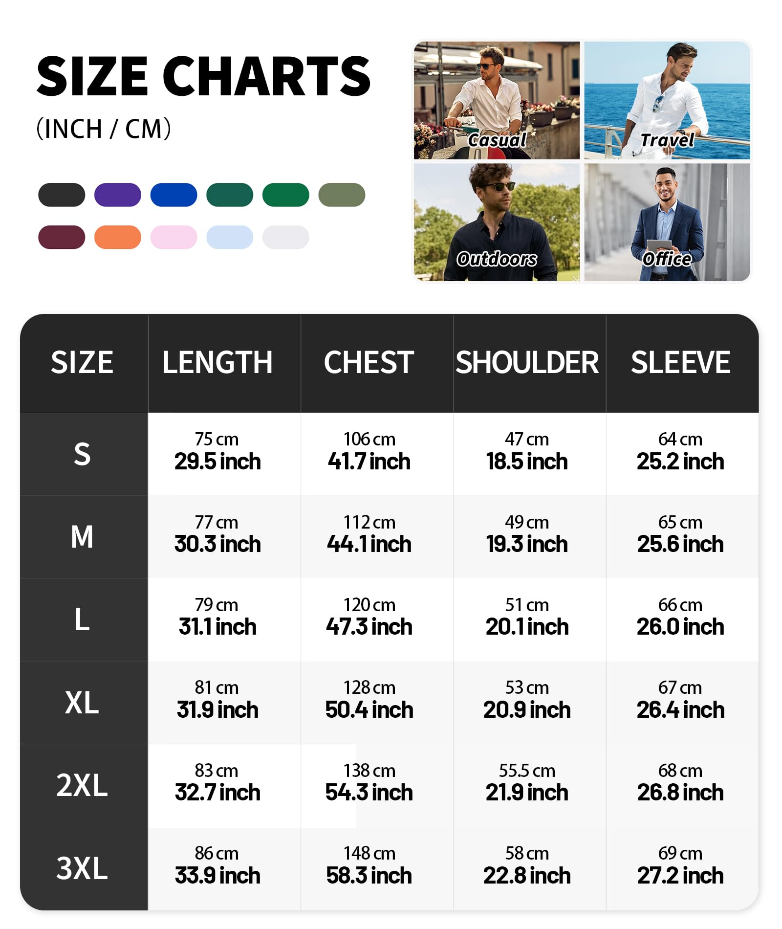 Camisas de vestir para hombre, de manga larga, casual, con botones, con bolsillo — view 6