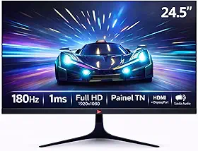 Monitor Gamer 24.5" Full HD 180Hz 1ms, 280 cd/m², Entradas HDMI/DisplayPort com Saída de Áudio e Suporte VESA Jogos, Entretenimento