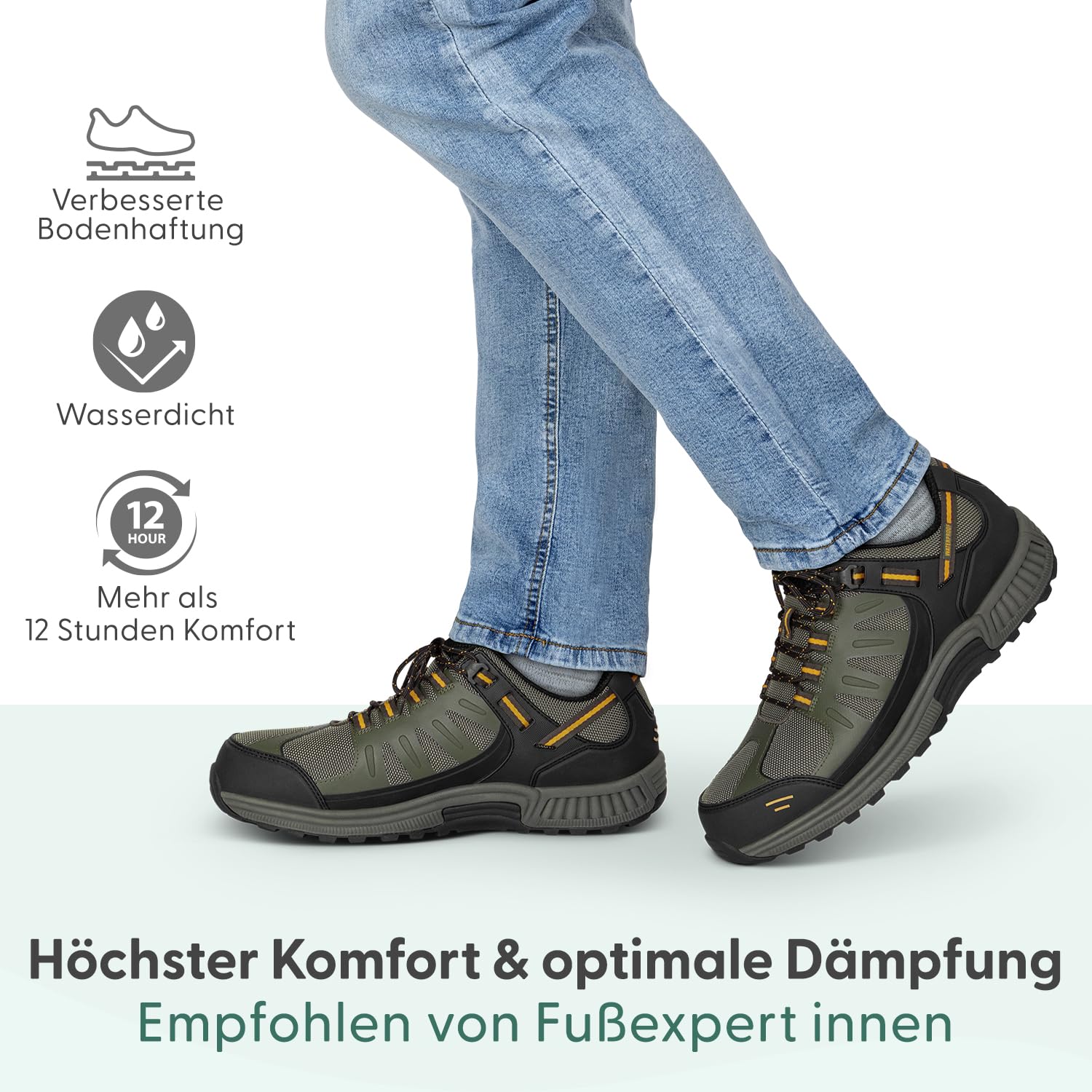 Orthofeet Avalon Orthopädische Herren Wanderschuhe | Wasserdichte Trailrunning-Schuhe Mit Rutschfester Profilsohle, Anatomischer Fußgewölbestütze Und Dämpfung
