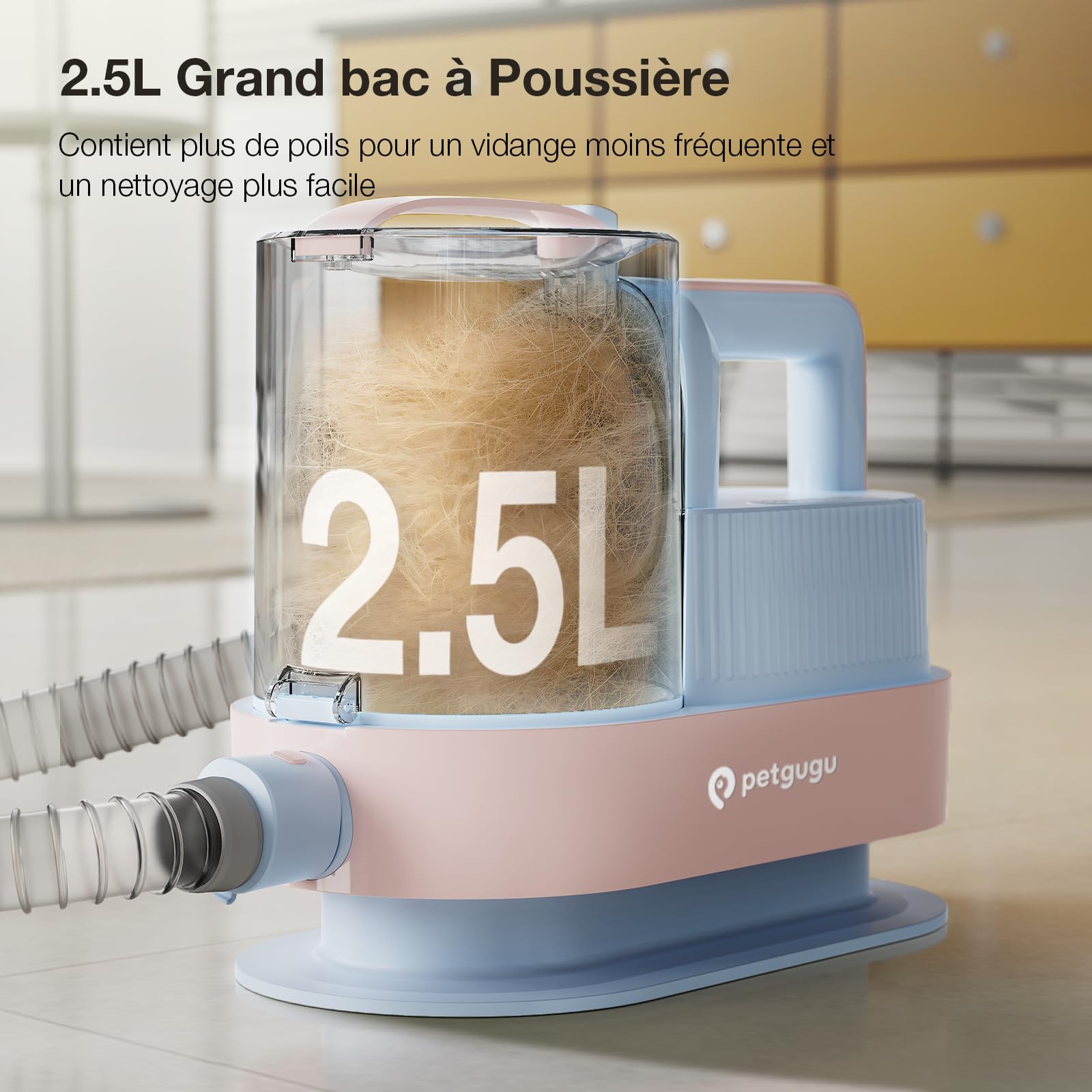 PETGUGU Aspirateur Poil de Chien, 7-en-1 Tondeuse Chien Professionnelle 11000Pa, Kit de Toilettage Silencieux pour Chiens et Chats, Trimmer Animaux avec 2,5L Réservoir, 3 Niveaux d’Aspiration, M1 Pro