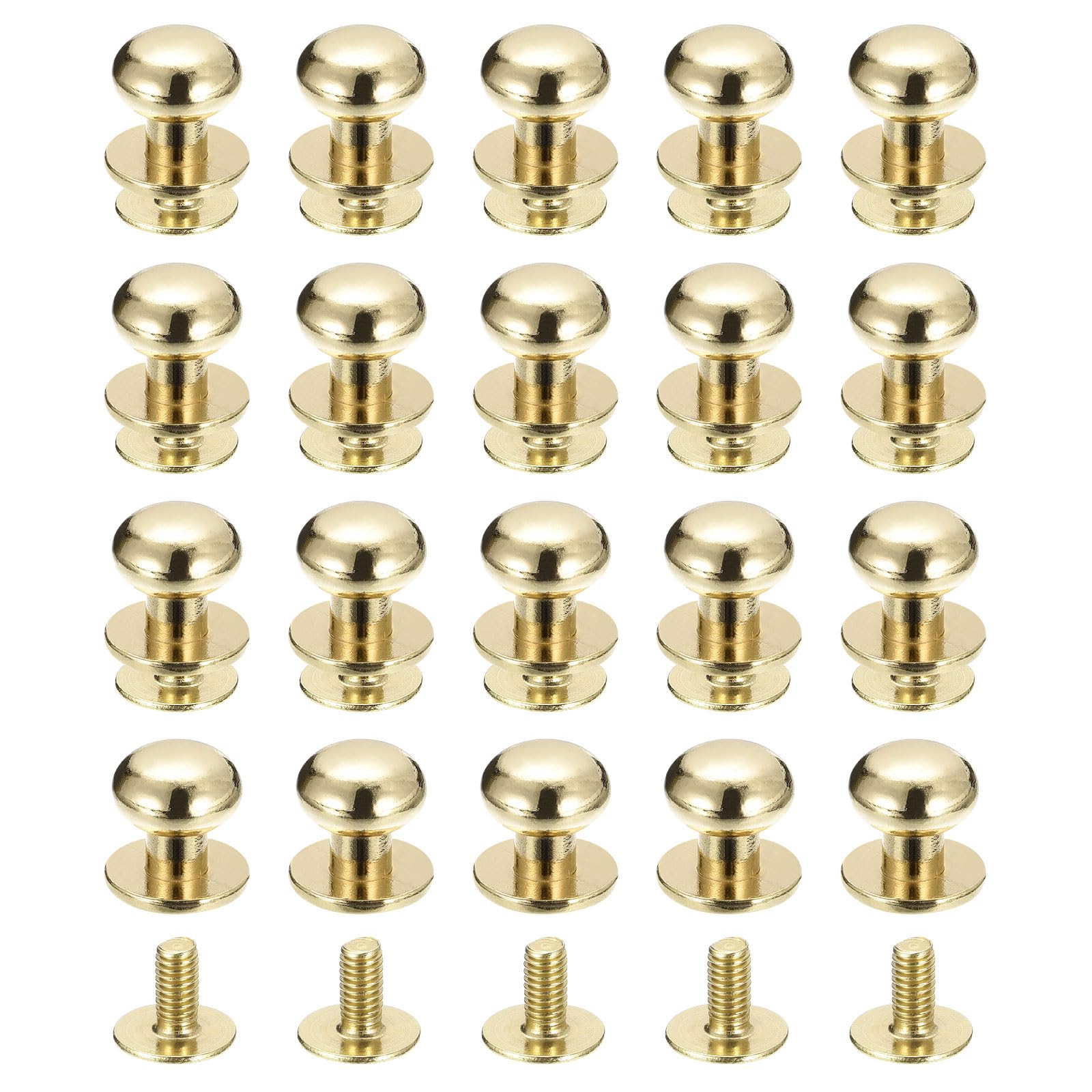 QUARKZMAN 9 mm Ball Head Rivet Pin with Screw Cap, Pack of 20 Round Head Button Rivets for DIY Leather Crafts, Handbag, Belt, Light Golden