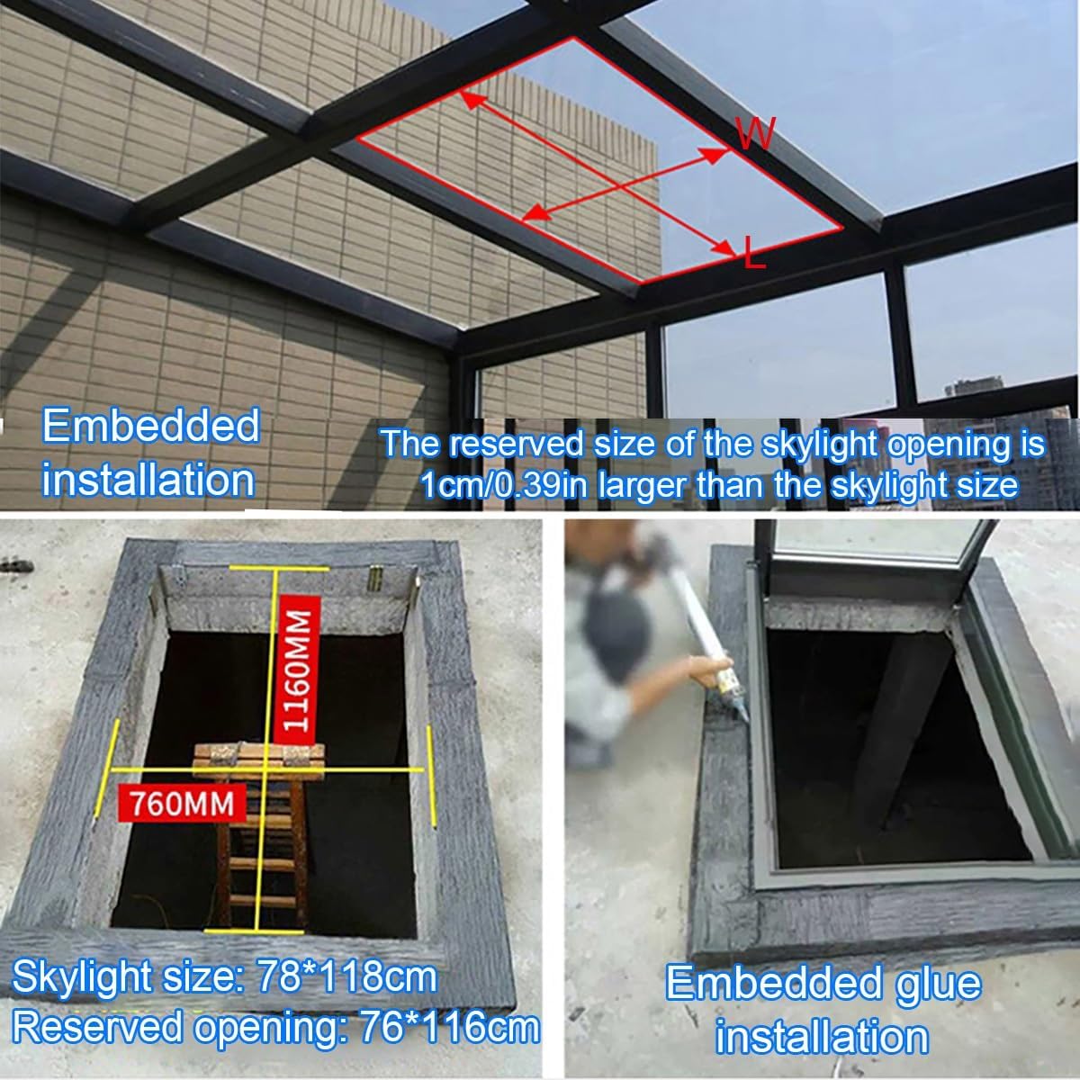 Customizable Aluminum Skylight Attic Hatch Lid, Soundproof Roof Window with Alloy Handle, Ideal for C Shed, Basement, Sun Room Access - 50x50cm/19.7x19.7in
