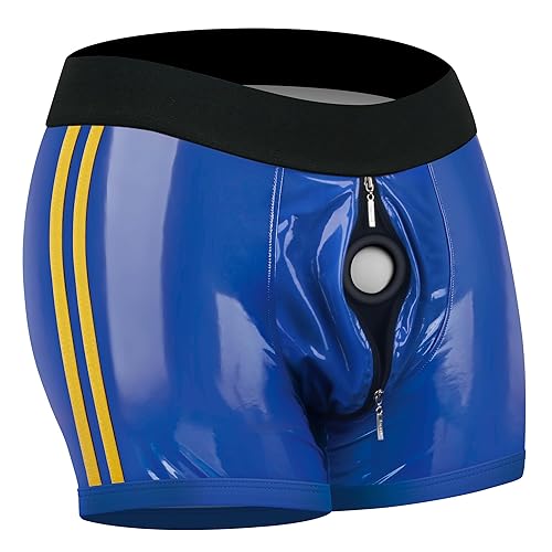 LOVETOY Strap On Harness Faux Leather Shorts Pants Strapon Strap On Boxers for Women Male Strap On Set Pegging Adult Couples Sex Toy (L/XL, Blue) - Blue Strap On - L/XL