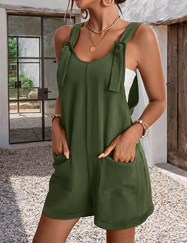 Miniatura 2 de YESNO Overol corto casual de verano para mujer, ajustable, con correa de nudo, con bolsillos, PYE