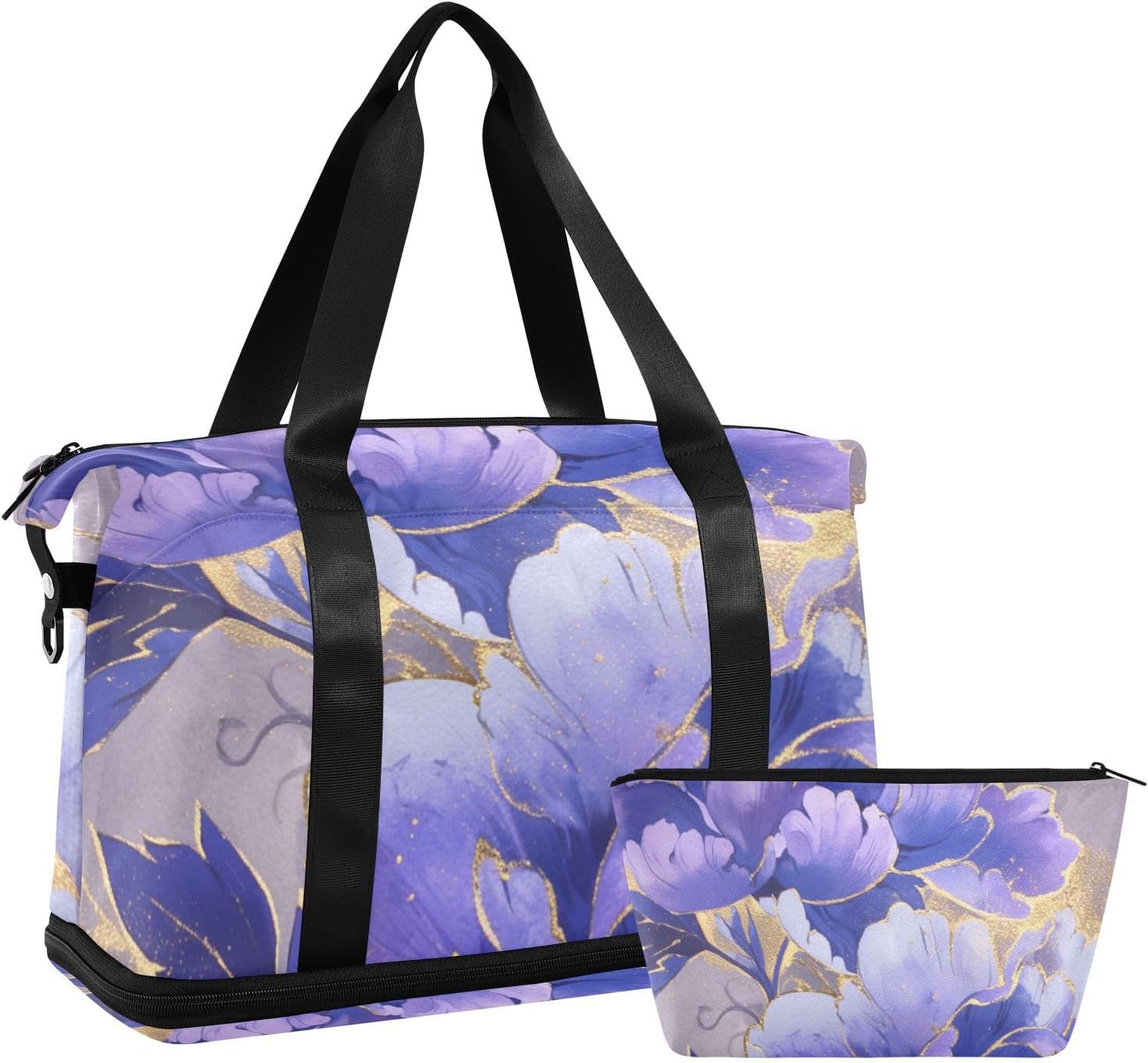 Blue Peony Flowers Gym Tote Bag Carry On Weekend Bag with Toiletry Bag for Business Trips 2 Pcs Set