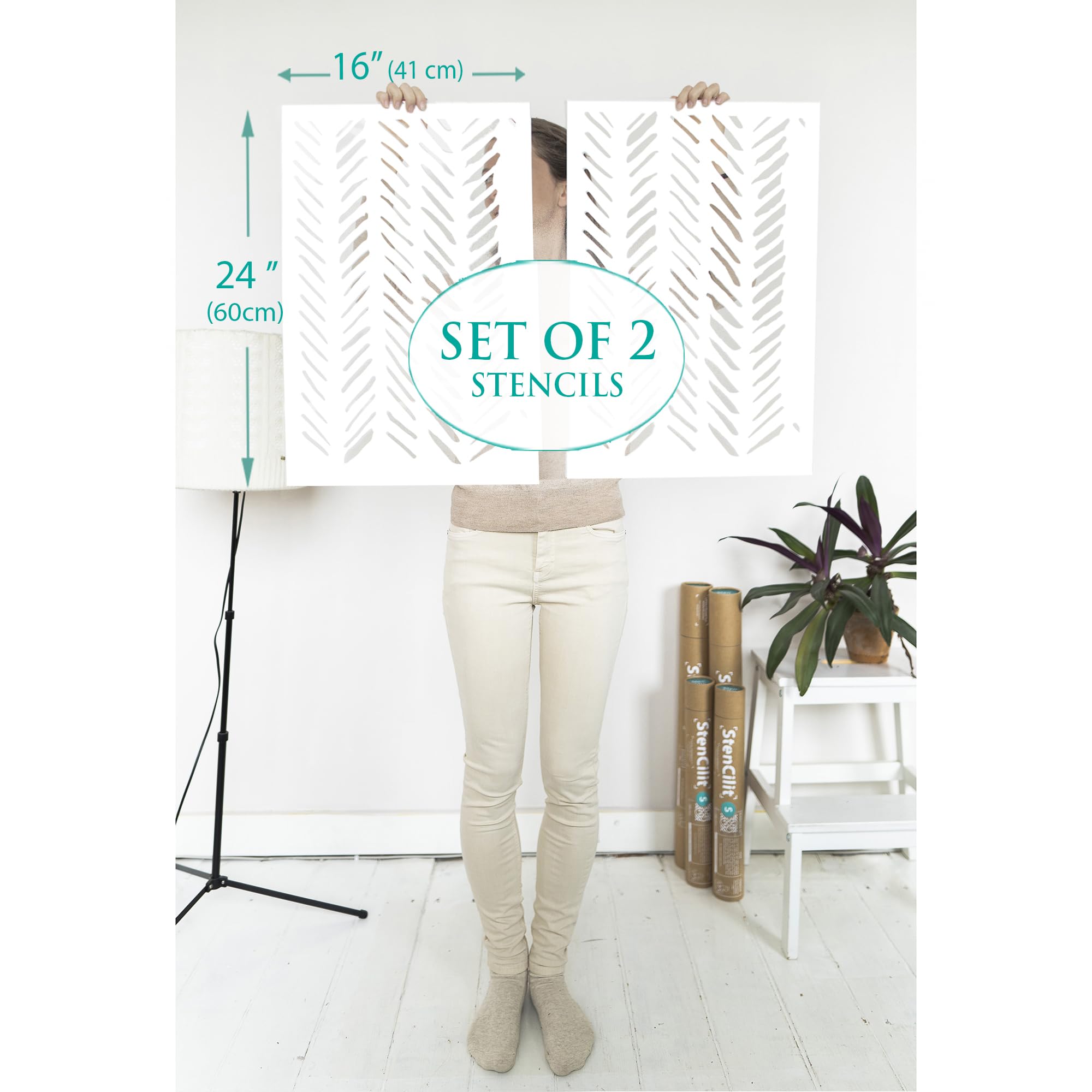 XL Wand Schablone Ink Lines 61x100cm - Geometrische Muster