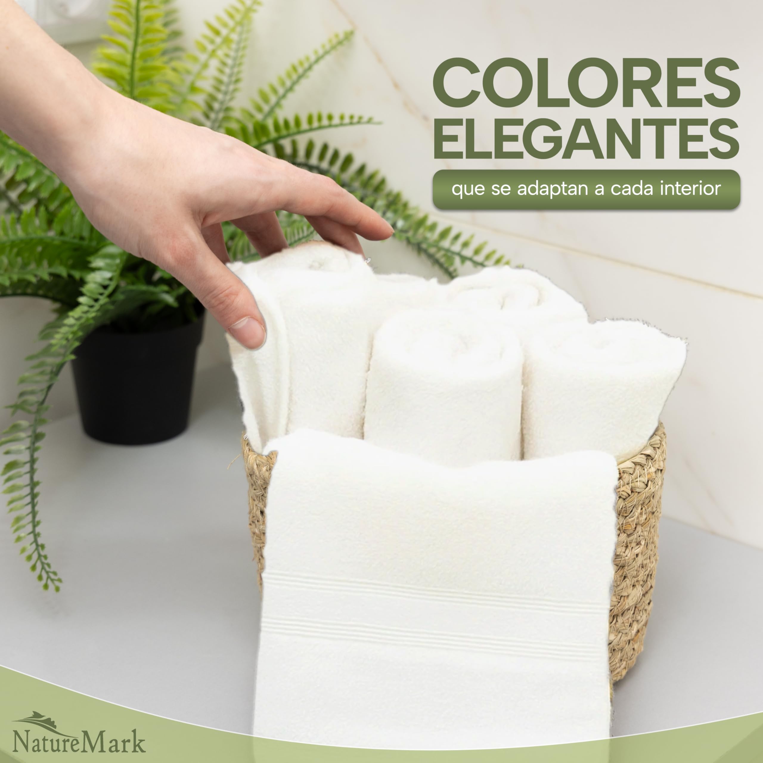 NatureMark Toallas de Invitado 30x50 cm Pack de 12 100% Algodón Oeko-Tex Suaves Absorbentes Natural/Crema
