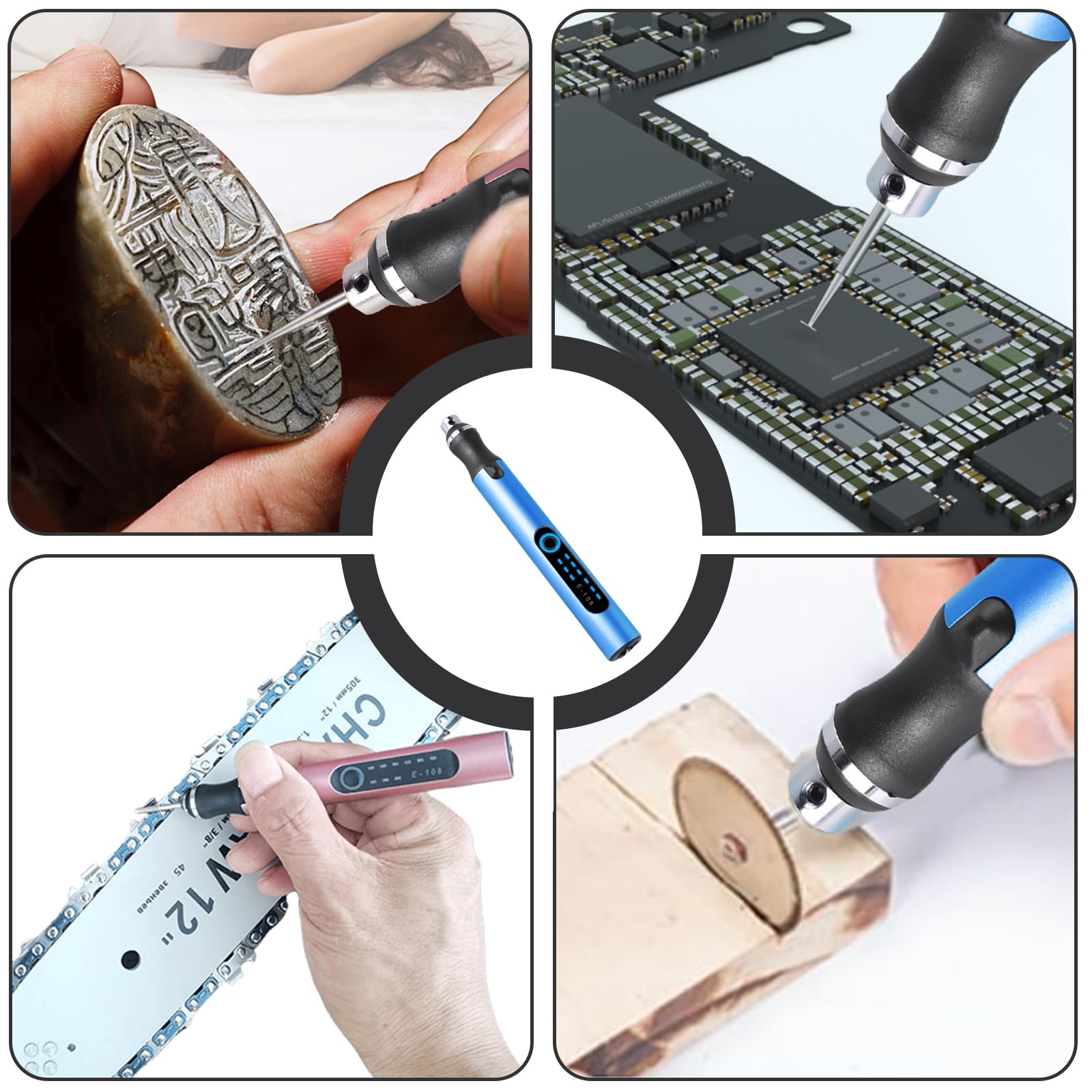 Mini Trapano Ricaricabile Elettrico a Mano 3 Marce con 10 Punte per Gioielli Resina Plastica Legno Pelle