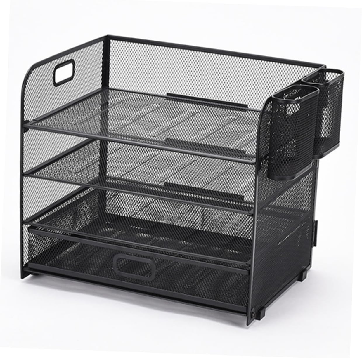 Mesh File Organizer Desktop Document Tray Iron Storage Rack for Office Home Includes Pen Holders for Efficient File Management