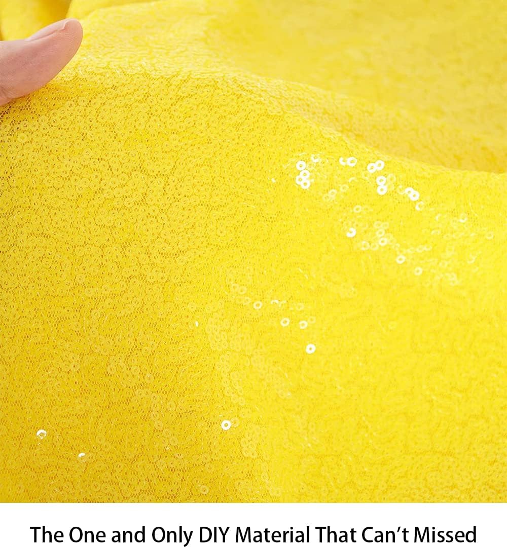 ShiDianYi Yellow Sequin Fabric 15Ft 5 Yard Sequin Fabirc for Sewing Glitter Fabric by The Yard Yellow Sparkle Fabric for Dress Sequin Mesh Fabric for Baby Shower Party Decoration