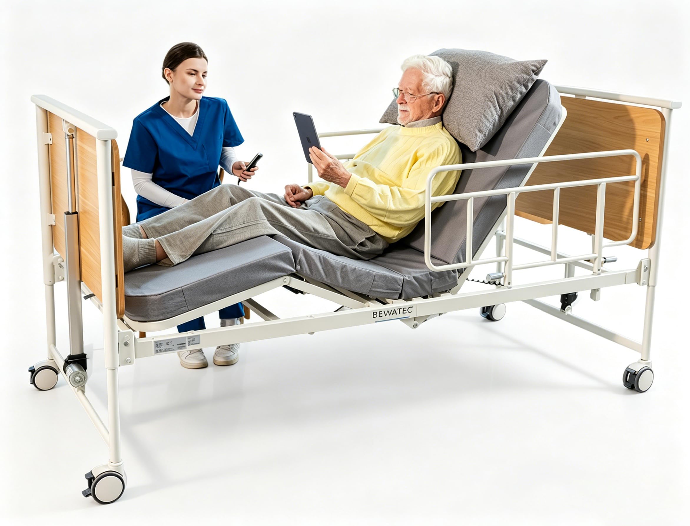 Photo 1 of Halosoul Electric Adjustable Bed with Mattress, Height Adjustable 10"-28", 5 Functions, Lockable Wheels, Remote Control, Heavy Duty Adjustable Bed Frame for Home Use