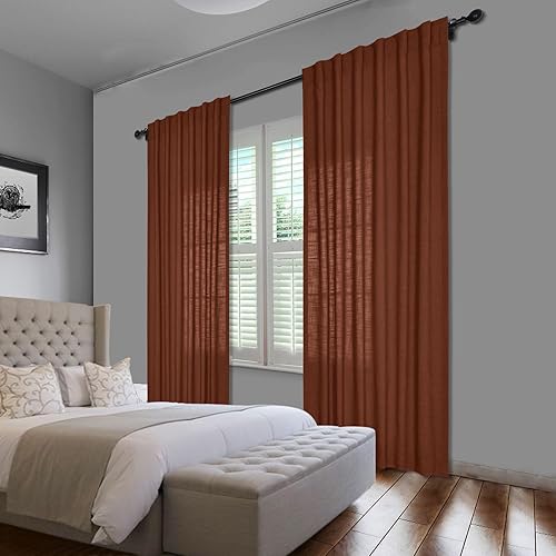 Miniatura 6 de Cortinas de lino naturales de 63 pulgadas de largo, cortinas neutras con bolsillo para barra, pestaña trasera, oscurecimiento de la habitación,