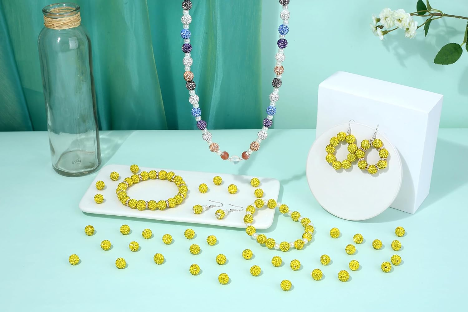 XianNVXi 120 Pcs 10mm Yellow Disco Ball Beads for Bracelet and Jewelry Making - Sparkly Bling Beads - Image 4