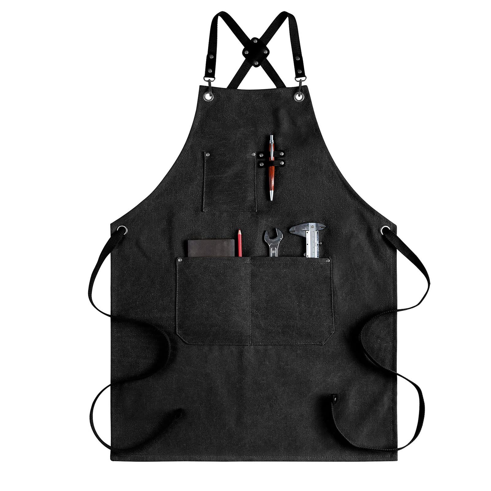 Fartuch szefa kuchni ， Fartuch Denim Bib Fartuch warsztatowy, fartuch narzędziowy, wytrzymały fartuch roboczy z woskowanego płótna, wielofunkcyjne fartuchy narzędziowe