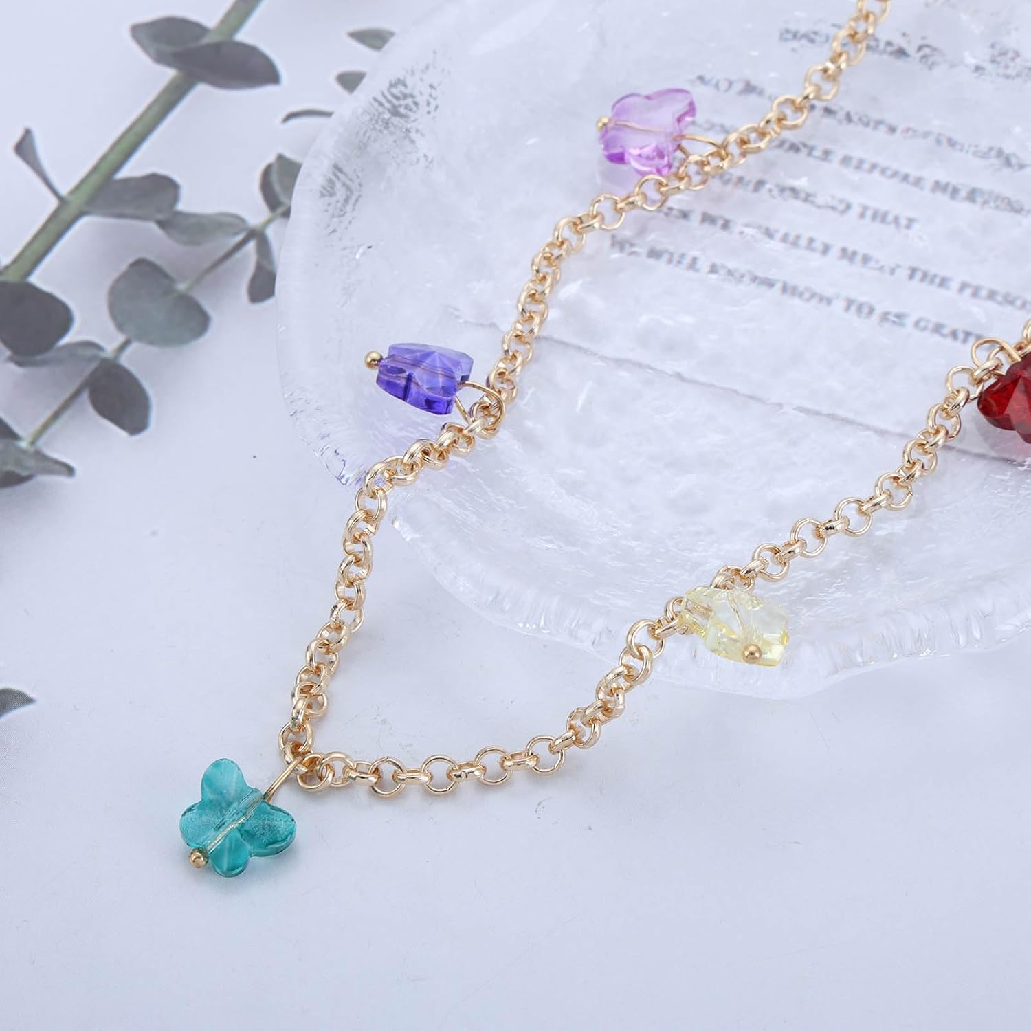 Bohemian Rainbow Butterfly Choker Necklace Colorful Acrylic Butterfly Pendant Necklace Gold Butterfly Collar Necklace Minimalist Butterfly Chain Necklace Jewelry for Women - Image 4