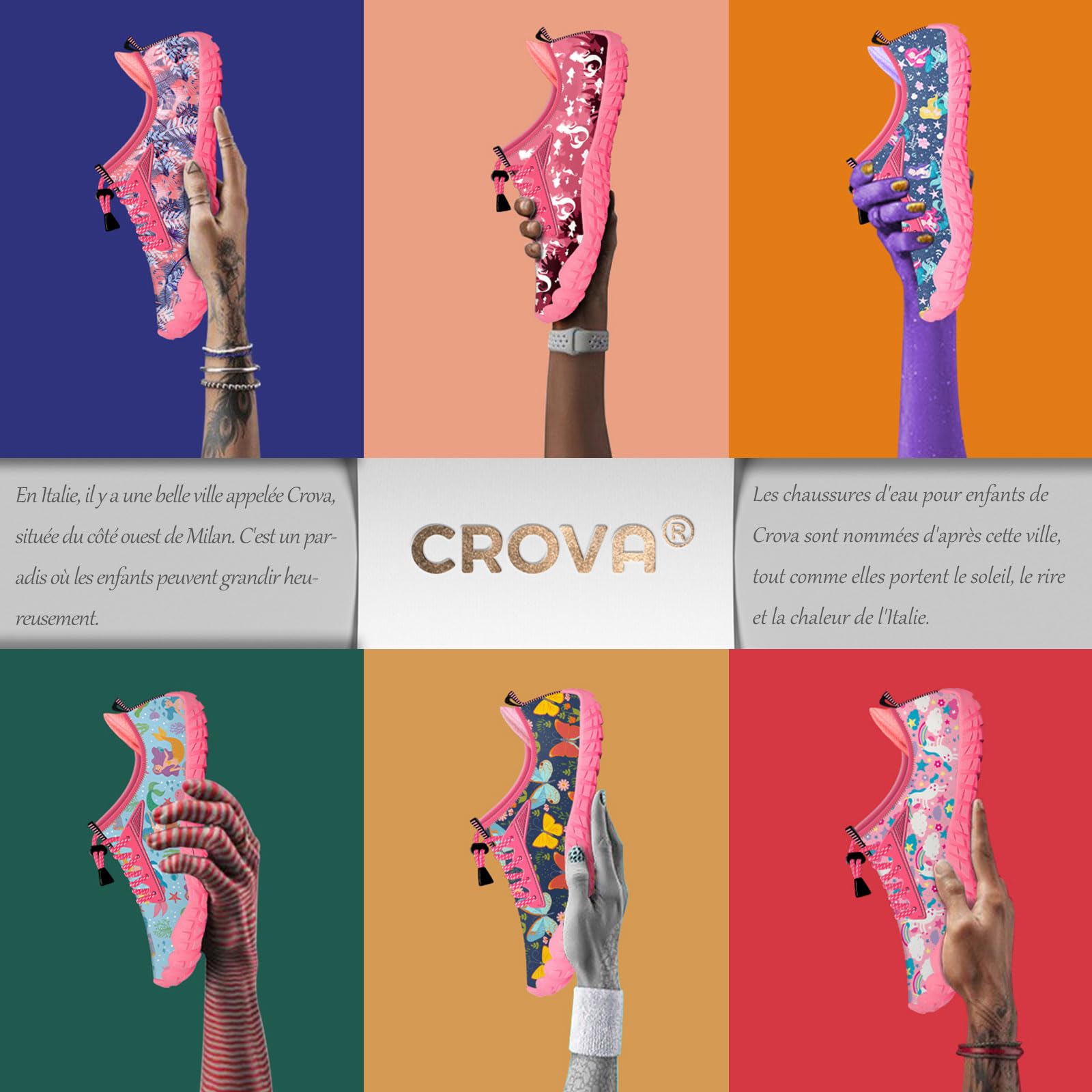 Crova Chaussures Aquatiques Enfants Chaussures d'eau Garçons Filles Antidérapant Séchage Rapide Chaussures de Plage Piscine Surf