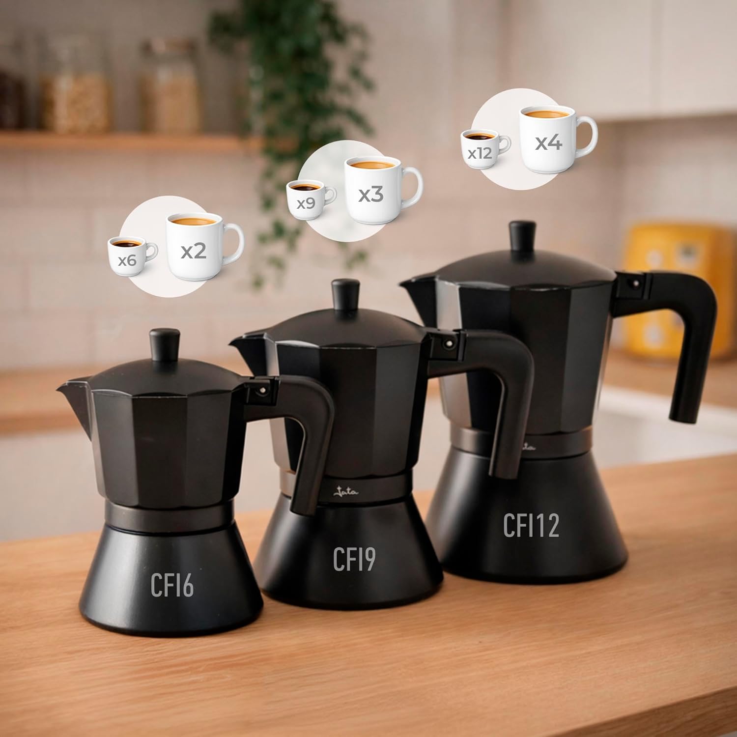 Jata Hogar CFI12 Italian Full Induction Coffee Maker, Aluminium, Black, 18.5 x 14.5 x 24.5 cm