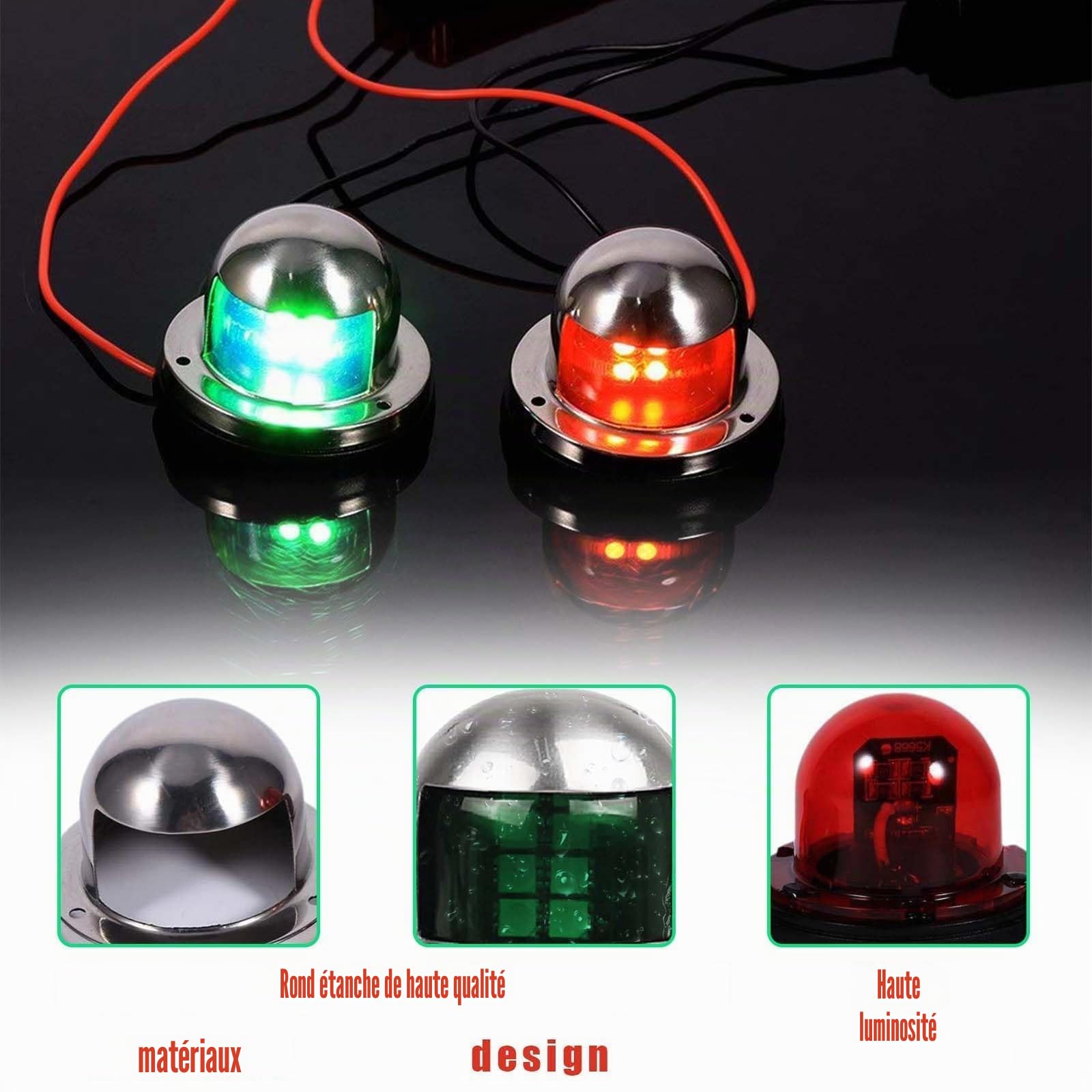 2 pièces Led Pour Bateau,Marine Lampe Des Signalisation,Lampes De Navigation,Feux de Navigation,Feux de Navigation de Bateau,Feux Navigation Bateau,Adecuado para barcos, yates, etc.(Rouge, Vert)