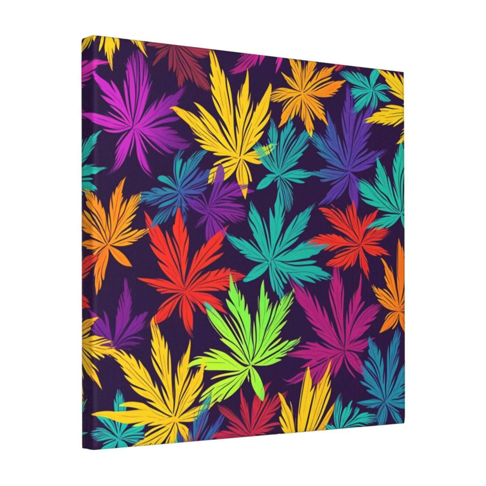 Bright Colorful Weed Pattern Canvas Wall Art for Living Room Wall Decor 16"x16" Modern Artwork Painting Pictures Hanging Canvas Prints Aesthetic Wall Art for Bedroom Bathroom Office Wallart Decor