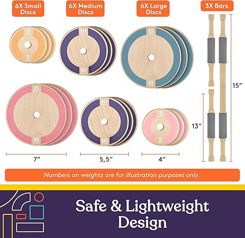 Miniatura 3 de Special Supplies Juego de pesas de madera para niños, juego de mancuernas ajustables y mancuernas para equipo de gimnasio en casa, juego de