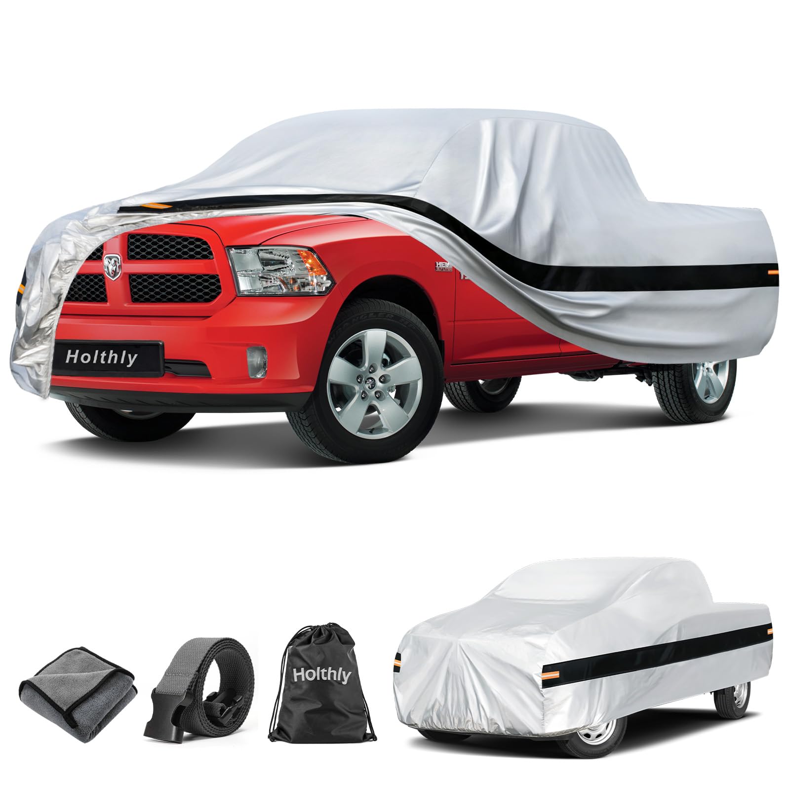 10 Layers Truck Cover Waterproof All Weather Custom Fit for Ford/Ram/Chevrolet Regular Cab Short Bed, Outdoor Full Exterior Pickup Car Cover for Automobiles Sun Rain Snow Ice Protection.Sliver