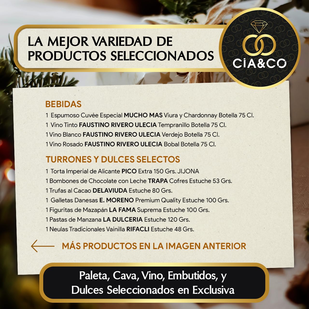 Cesta de Navidad con Ibericos de Bellota Gourmet 2025 (Lote 206) · Incluye Paleta Ibérica, Brut, Vinos Faustino, Dulces Selectos y Tarjeta Personalizable · Regalo Corporativo, Familiar o Personal