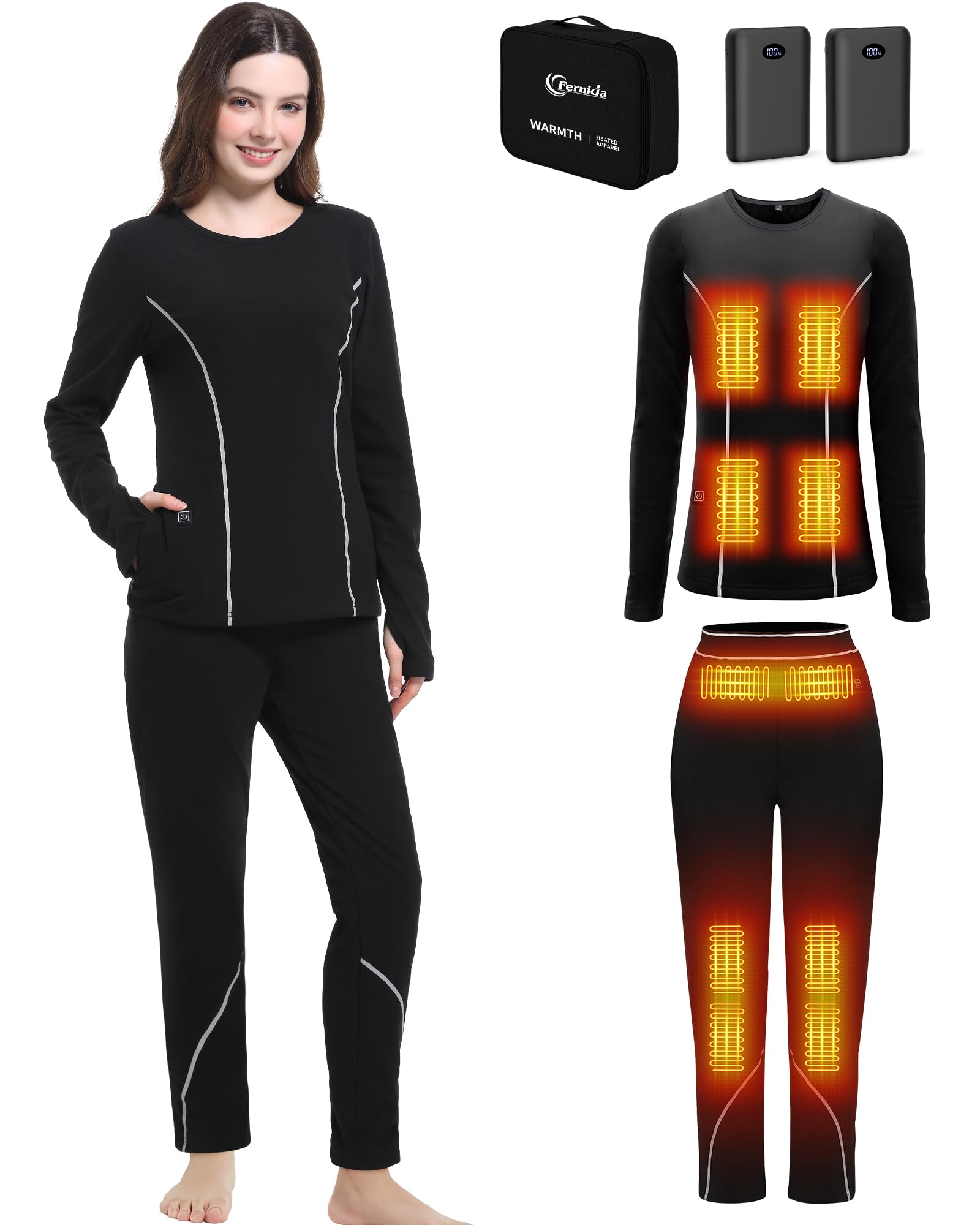 FERNIDA Beheizbare Unterwäsche Set, Damen Beheizte Warme Thermounterwäsche, Winter Warme Beheizbare Kleidung für Alltag Zuhause und Outdoor-Aktivitäten, L