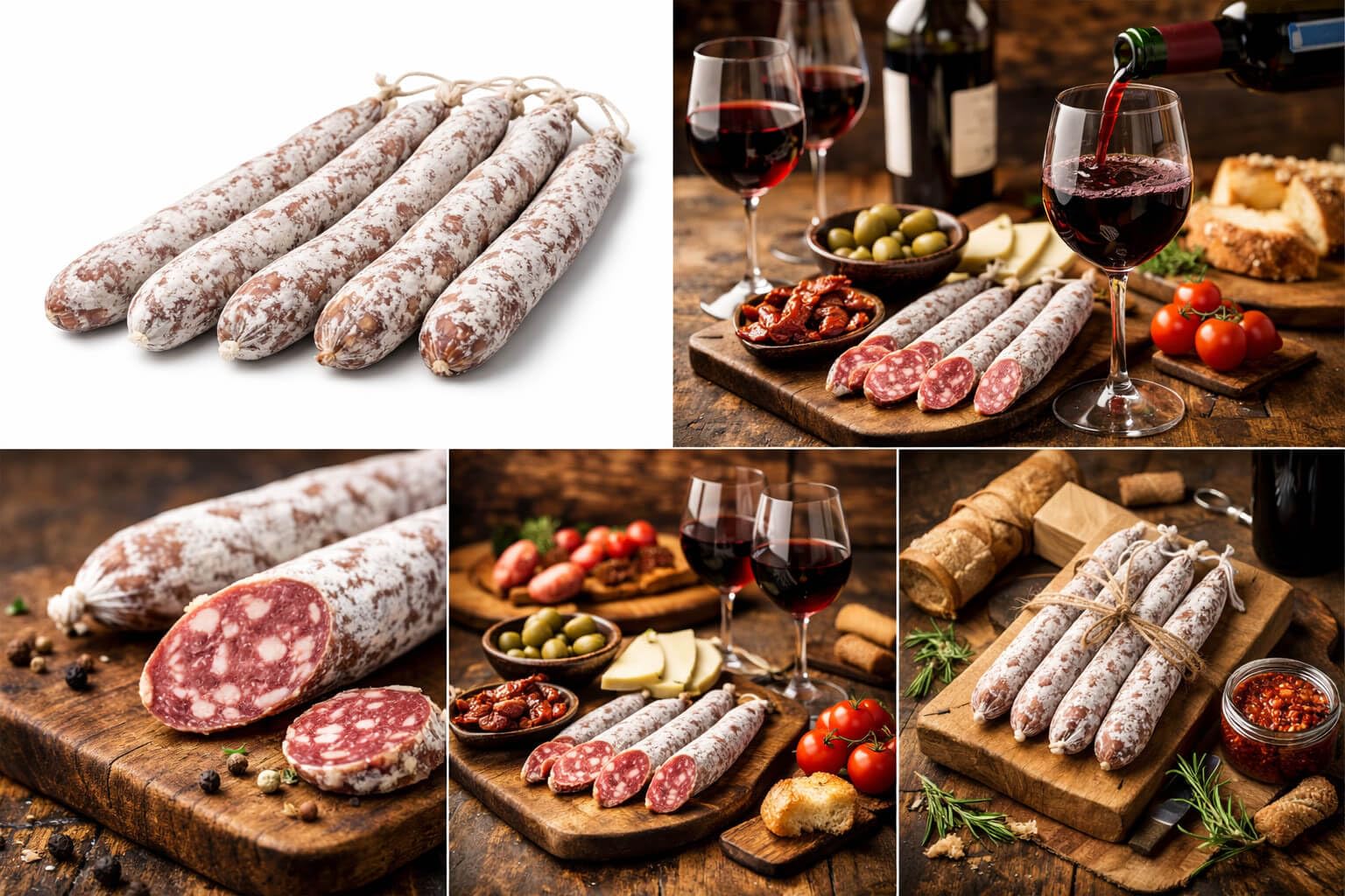 Spanische Fuet Wurst 5er Set – katalanische luftgetrocknete Salami, verschiedene Sorten im Mix, große Auswahl, ideal für Tapasplatte, Snack & Party