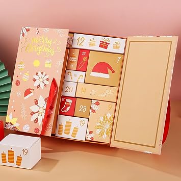 2025 Christmas Empty Advent Calendar 24 Days Countdown Gift Boxes to fill | DIY Refillable Christmas Calendar Gift Boxes for Gift Wrap Xmas Decoration (F)