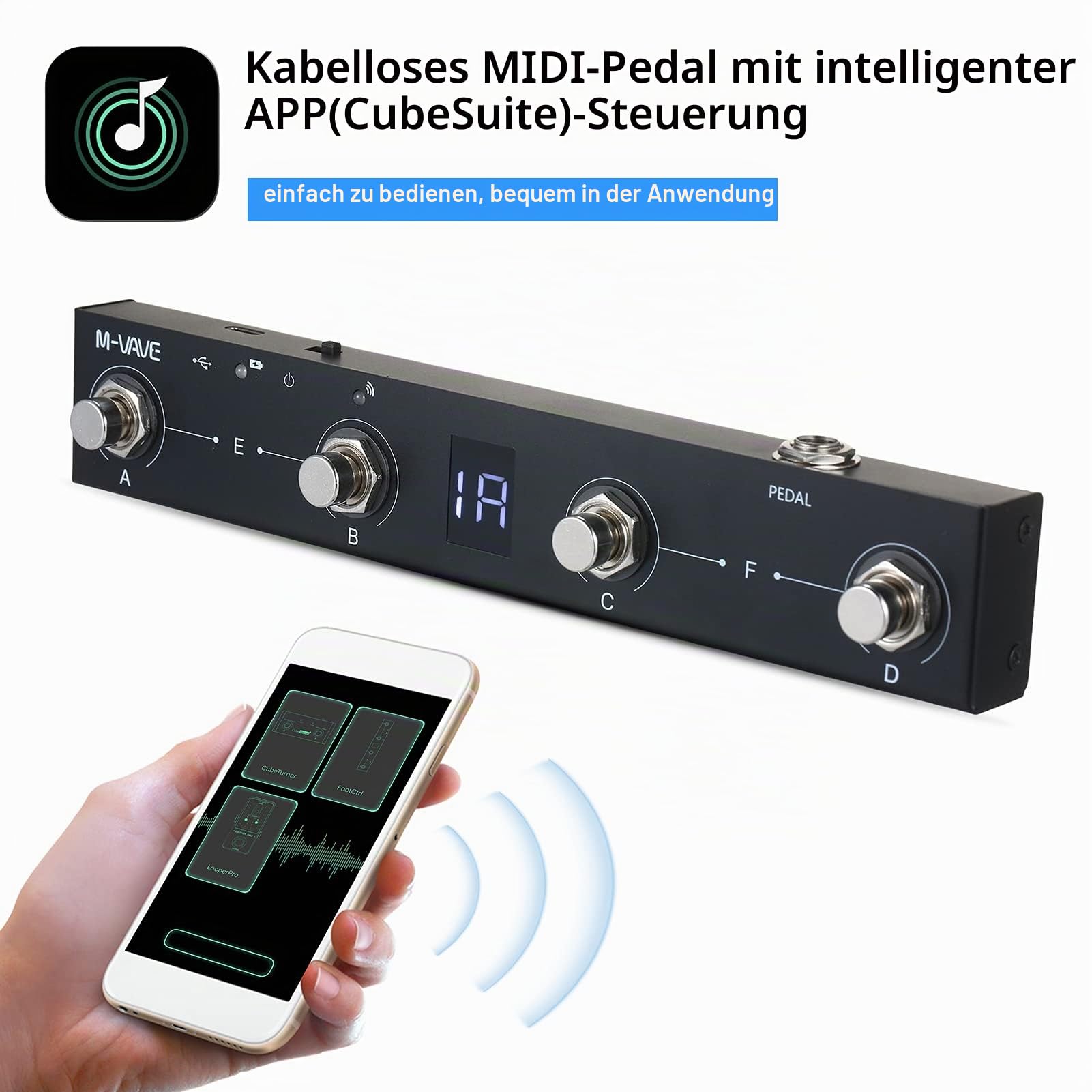 Btuty MIDI Fußcontroller 4 Tasten kabellos mit Akku & APP-Steuerung