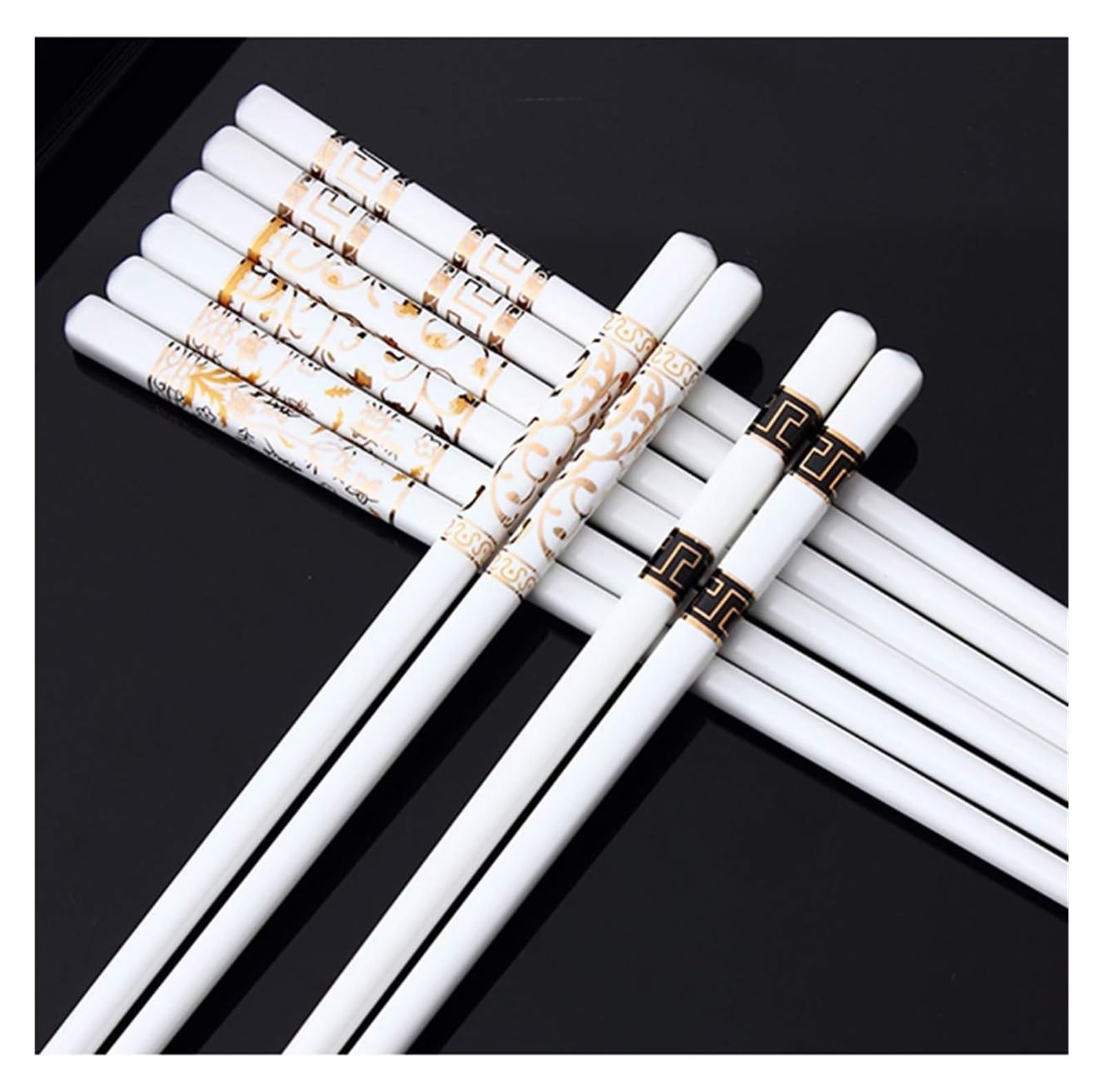 Jeu de baguettes, Coffret cadeau de 5 paires baguettes en porcelaine réutilisables, antidérapantes, chinoises , à sushi japonaises céramique-blanc Q(D)