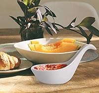 Vista 2 de Farmhouse Decor - Cuencos de porcelana para salsas, juego de 4 elegantes platos de salchicha de soja blanca (1/2 onza con forma de cuchara)