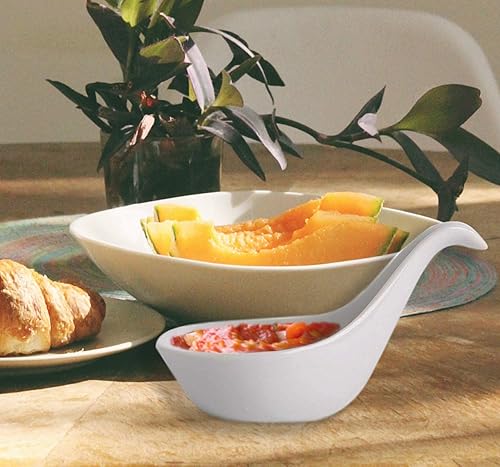 Miniatura 2 de Farmhouse Decor - Cuencos de porcelana para salsas, juego de 4 elegantes platos de salchicha de soja blanca (1/2 onza con forma de cuchara)