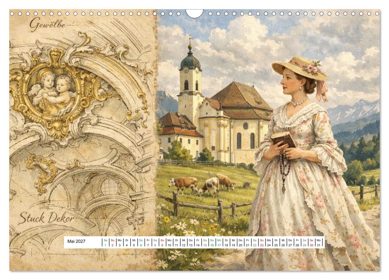 Rokoko Weltreise (Wandkalender 2027 DIN A3 quer), CALVENDO Monatskalender: Prachtvolle Paläste und ihre eleganten Damen (CALVENDO Orte)