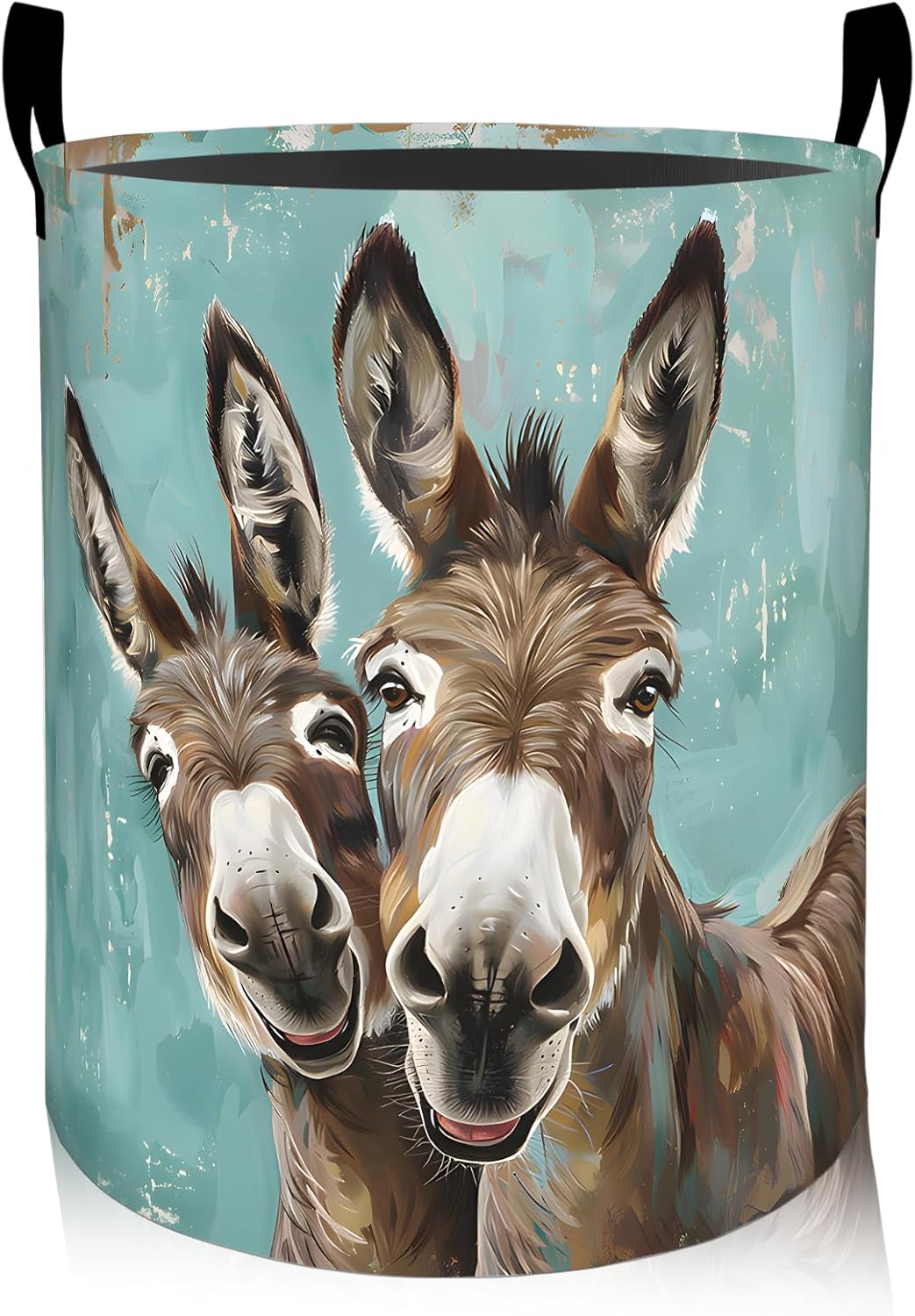 Funny Donkey Laundry Basket, Oxford Cloth Whimsical Playful Dirty Clothes Collapsible Hamper for Room Decor, Farm Animal Print Gifts Toy Organizer 19.7 * 15.8 Inch for Bedroom Bathroom Dorm