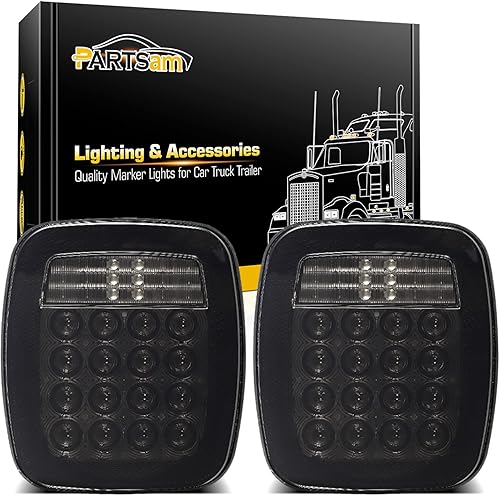 Partsam 2 unids universal ahumado cuadrado combinación 38 luces LED traseras de señal con luces de placa de licencia, camiones de cama plana, freno