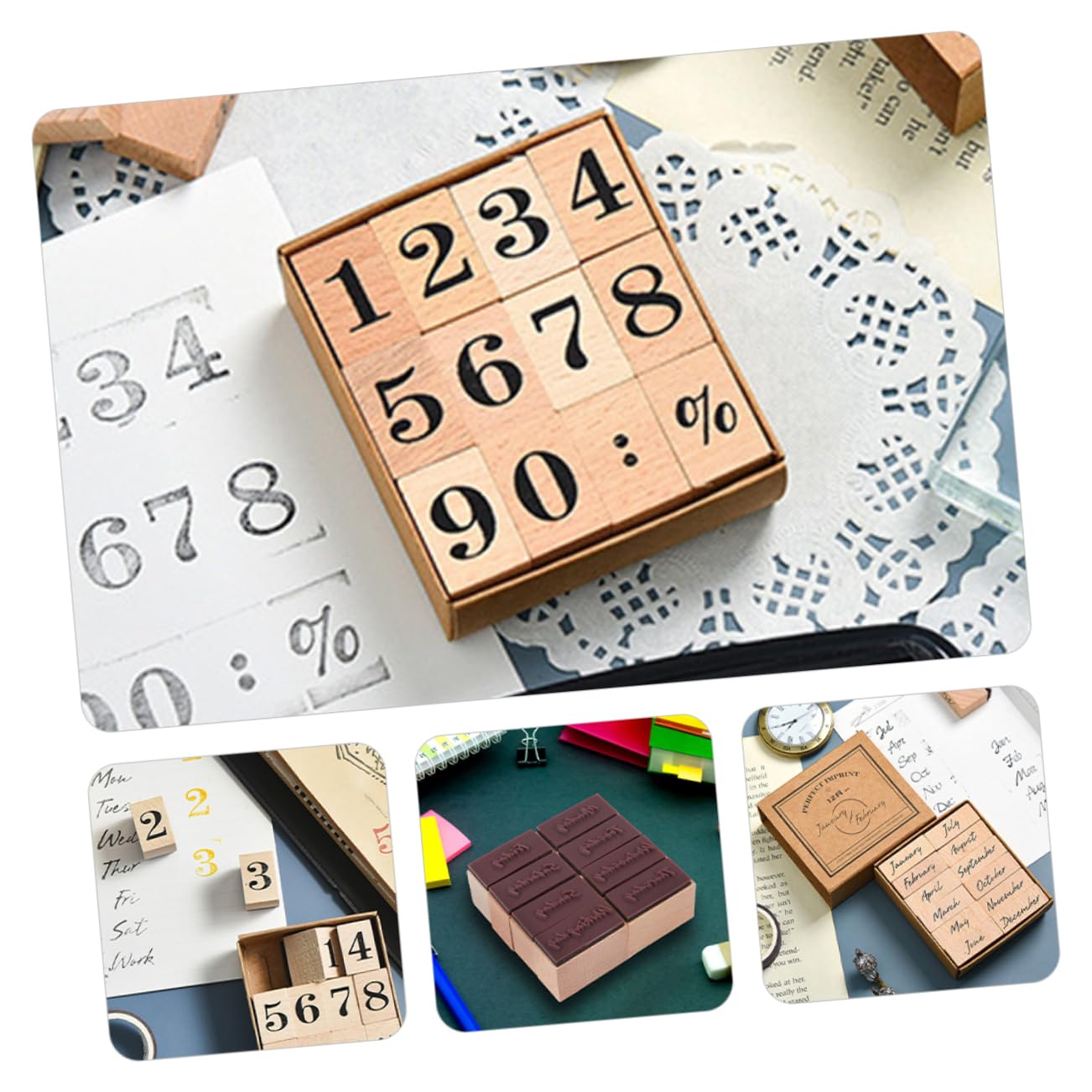 OSALADI 120stücke Holzstempel Für Monate Vintage Scrapbooking Stempel Mit Kleinen Tintenstempeln Für Kreative Projekte Und Kartenherstellung