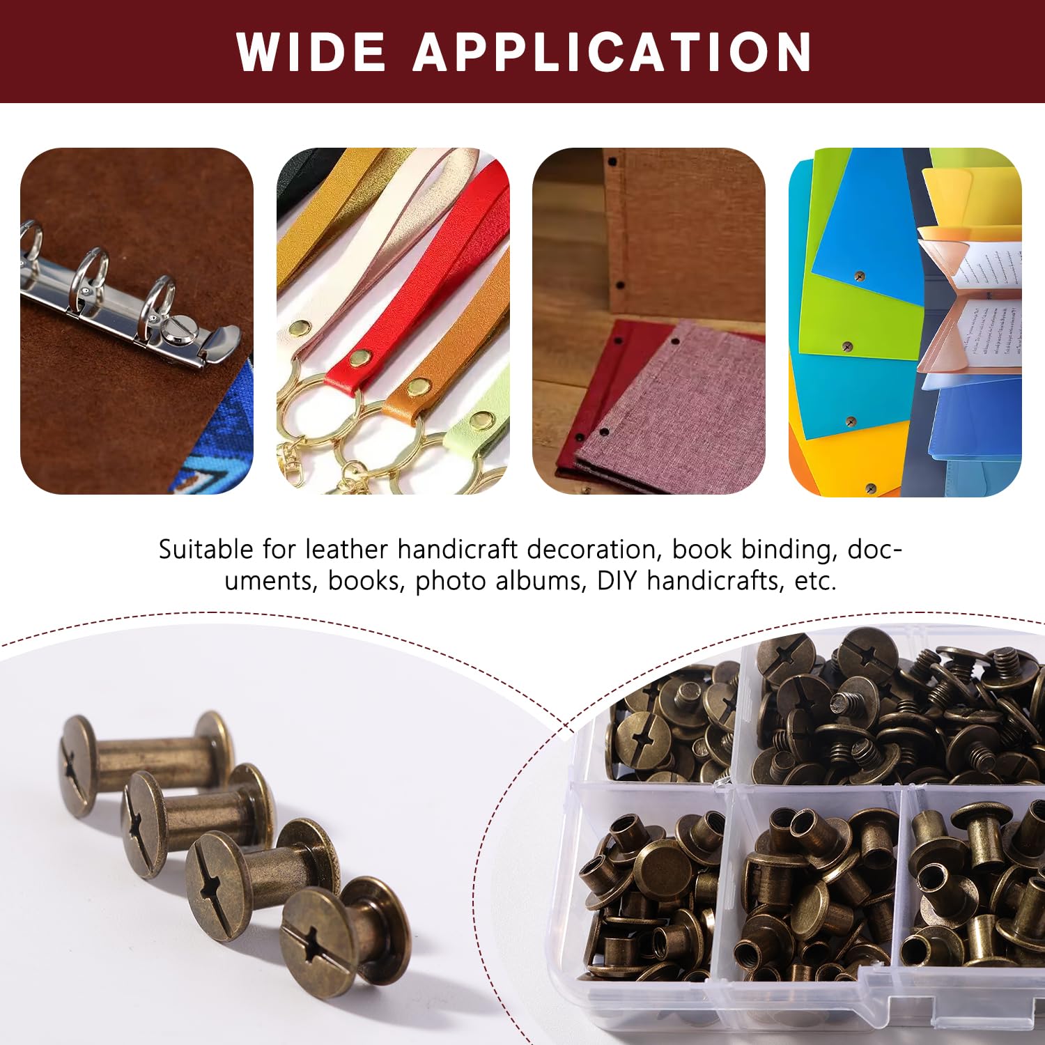 YIXISI 80 Set M5 x 4-12 mm Viti per Rilegatura Chicago Kit, Rivetti in Pelle Bronzo
