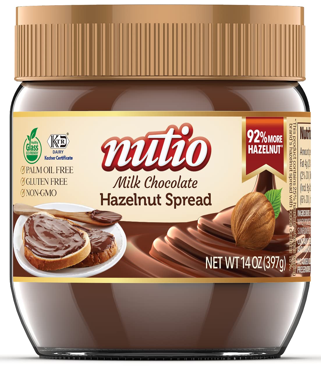 Nutio Creamy Hazelnut Spread, Bueno Taste, More Hazelnut, Less Sugar, Palm Oil and Gluten Free, Non GMO, Cocoa and Peanut Free, Food Service, 160oz Bucket